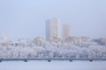 View of the snow-covered city