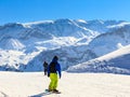 View of snow covered Courchevel slope in French Alps. Ski Resort