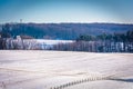 View of snow-covered farm fields in rural York County, Pennsylvania. Royalty Free Stock Photo