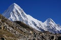 View on the snow-covered Himalayan mountains. Trekking EBC - Everest Base Camp Royalty Free Stock Photo