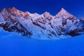 View of snow covered landscape with Dent Blanche mountains and Weisshorn mountain in the Swiss Alps near Zermatt. Panorama Royalty Free Stock Photo