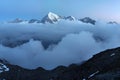 View of snow covered landscape with Weisshorn mountain in the Swiss Alps near Zermatt. Panorama of the Weisshorn near Zermatt Royalty Free Stock Photo