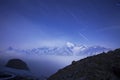 View of snow covered landscape with Weisshorn mountain in the Swiss Alps near Zermatt. Panorama of the Weisshorn near Zermatt Royalty Free Stock Photo