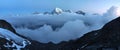 View of snow covered landscape with Weisshorn mountain in the Swiss Alps near Zermatt. Panorama of the Weisshorn near Zermatt Royalty Free Stock Photo