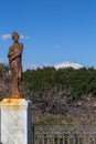 View of snow covered Mount Etna from Giardino Bellini in Catania, Sicily