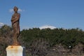 View of snow covered Mount Etna from Giardino Bellini in Catania, Sicily