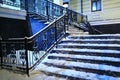 View of snow covered stairs of building Royalty Free Stock Photo