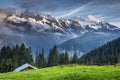 Snowcapped Bernese Swiss alps and Murren village, Switzerland Royalty Free Stock Photo