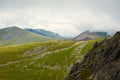 View from Snowdon Ranger path at a mountain train. Highest mountain in Wales. Snowdonia National Park. Royalty Free Stock Photo