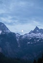 View of the snowy Alpine mountains in the evening Royalty Free Stock Photo