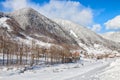 A view of snowy Alps mountains in Brand at winter sunny morning, Bludenz, Vorarlberg, Austria