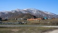 View of the snowy landscape of the Altay Mountains near the village of Onguday, Altai Republic Royalty Free Stock Photo