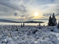 View of snowy mountain ridges in the clouds, Giant Mountains, Czech Republic Royalty Free Stock Photo