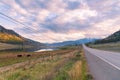 View of Crownsnet Highway and Similkameen Valley at sunset with view of Snowy Mountain in autumn
