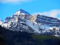 View of the snowy peaks and glaciers of the Swiss Alps from the Pilatus mountain range in the Emmental Alps, Alpnach - Switzerland Royalty Free Stock Photo