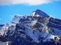 View of the snowy peaks and glaciers of the Swiss Alps from the Pilatus mountain range in the Emmental Alps, Alpnach - Switzerland Royalty Free Stock Photo