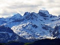 View of the snowy peaks and glaciers of the Swiss Alps from the Pilatus mountain range in the Emmental Alps, Alpnach - Switzerland Royalty Free Stock Photo