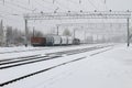 View on the snowy railroad tracks on winter Royalty Free Stock Photo