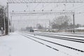 View on the snowy railroad tracks on winter Royalty Free Stock Photo