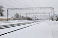 View on the snowy railroad tracks on winter Royalty Free Stock Photo