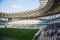 View of soccer field stadium and stadium seats Royalty Free Stock Photo