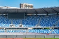 View of soccer field stadium and stadium seats Royalty Free Stock Photo