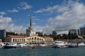 View of Sochi with the main building of the seaport