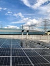 View solar panels of photovoltaic power station or solar park for the supply of electricity on a roof of factory Royalty Free Stock Photo