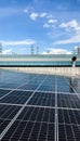 View solar panels of photovoltaic power station or solar park for the supply of electricity on a roof of factory Royalty Free Stock Photo