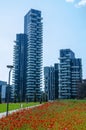 View of the Solaria Tower seen from the Biblioteca degli Alberi BAM, park. Milan. Italy