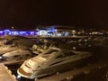 View of some boats at the marina in Sanxenxo, Galicia, Spain during night