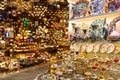 View of some shops selling colorful lamps and decorative and gift ornaments in the Grand Bazaar.