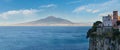 View from Sorrento town on Naples coast and Mount Vesuvius. Sea coastline panorama Italy Royalty Free Stock Photo