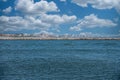 view of Sottomarina from the beach of Isolaverde, near Venice, Italy..Panoramic view of Sottomarina, Chioggia, from the beach of