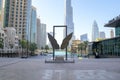 View of Souk al Bahar  Dubai fountain with Burj Khalifa and park Royalty Free Stock Photo