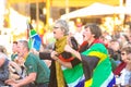 View of South Africa national rugby union team fans screaming while watching the game