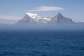 View of South Georgia Island from the sea with mist