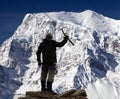 View of south rock face of mount Annapurna 3 and hiker Royalty Free Stock Photo