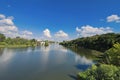 View of Southern Bug river and a church of Blessed Xenia of St. Petersburg in Vinnytsia, Ukraine Royalty Free Stock Photo