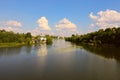 View of Southern Bug river and a church of Blessed Xenia of St. Petersburg in Vinnytsia, Ukraine Royalty Free Stock Photo