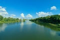 View of Southern Bug river and a church of Blessed Xenia of St. Petersburg in Vinnytsia, Ukraine Royalty Free Stock Photo