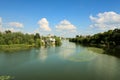 View of Southern Bug river and a church of Blessed Xenia of St. Petersburg in Vinnytsia, Ukraine Royalty Free Stock Photo