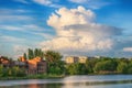 View of Southern Buh river and beautiful sky with clouds, Vinnytsia, Ukraine Royalty Free Stock Photo