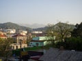 View of the southern city with mountains. Beautiful cityscape. Small town