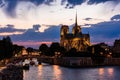 Notre Dame de Paris Cathedral at night. Paris, France Royalty Free Stock Photo