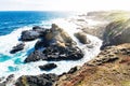 View from Southpoint lookout to volcanic rock in the ocean at the Nobbies, Phillip Island, Victoria, Australia Royalty Free Stock Photo