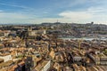 A view southward towards the cathedral across the roof tops of Porto, Portugal from the Clerigos Tower