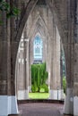 View southwest underneath the St. Johns Bridge and across Cathedral Park in Portland, Oregon, USA Royalty Free Stock Photo