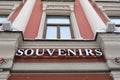 View of souvenirs sign in winter Royalty Free Stock Photo