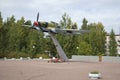 View of a soviet attack aircraft IL-2. The monument to the defenders of Leningrad sky. Lebyazhie